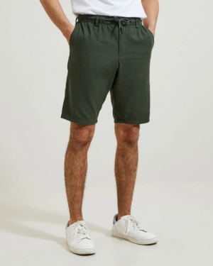 Bermuda en coton et lin vert kaki