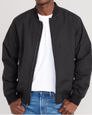 Bomber en coton noir, avec une coupe moderne et des détails sportifs