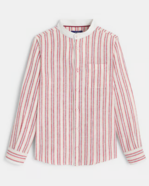 Chemise rayée en coton bio et lin - Rouge