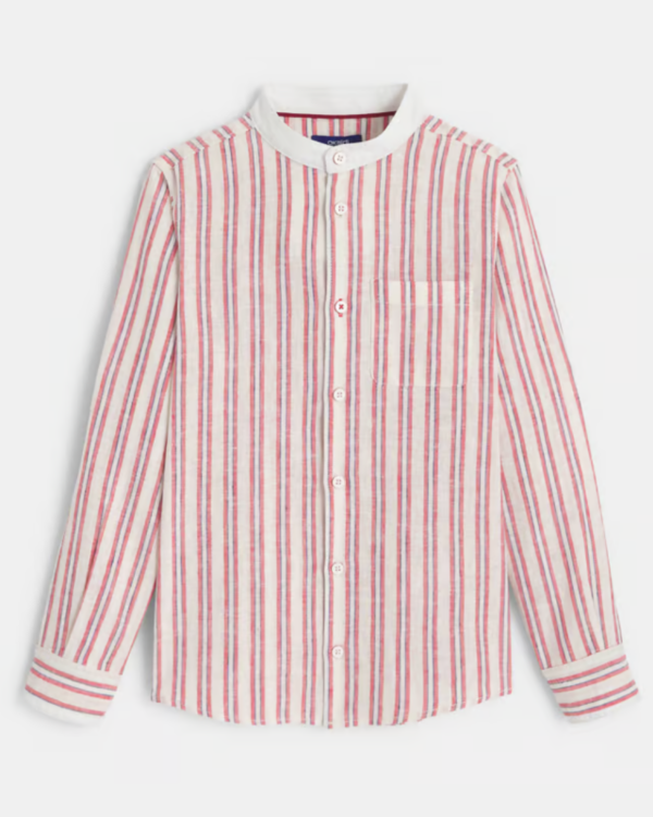 Chemise rayée en coton bio et lin - Rouge