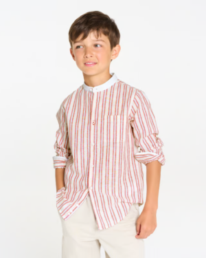 Chemise rayée en coton bio et lin - Rouge