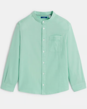Chemise unie col Mao en coton biologique - Vert