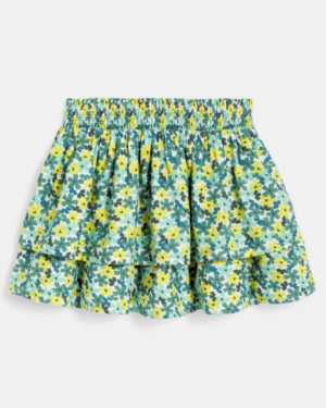 Jupe courte volantée motif fleuri vert Fille-2