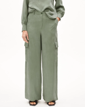 Pantalon fluide cargo tencel, Vert pour femmes