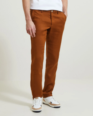 Pantalon droit en lin camel