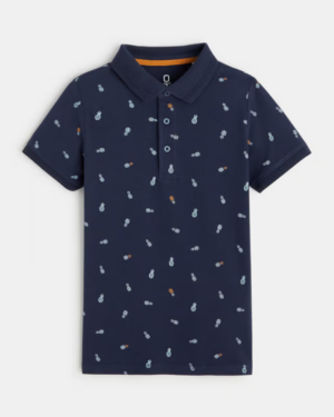 Polo imprimé en coton bio - Bleu