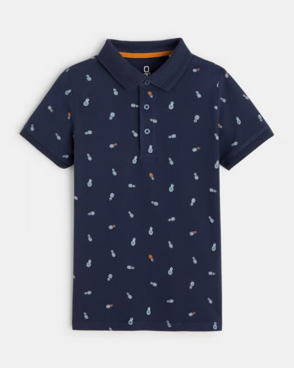 Polo imprimé en coton bio - Bleu