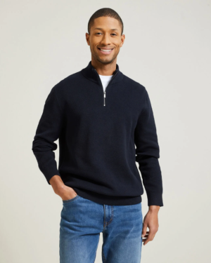 Pull en coton à col montant demi-zippé