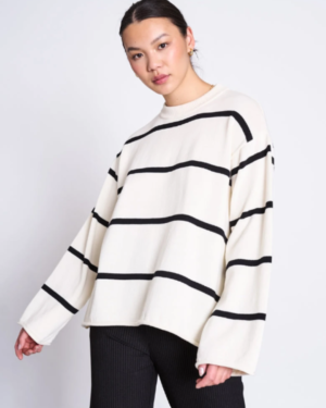Pull ample col rond coton bio - Noir et blanc