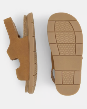 Sandales à scratch en cuir végétal - Marron terre