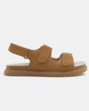 Sandales à scratch en cuir végétal - Marron terre