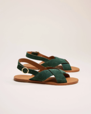 Sandales en cuir, vertes pour femmes