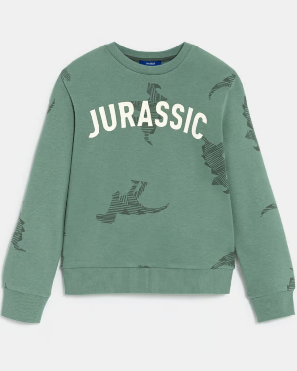 Sweat-shirt imprimé dinosaures en coton biologique - Vert
