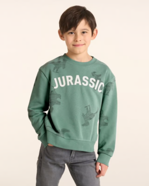 Sweat-shirt imprimé dinosaures en coton biologique - Vert