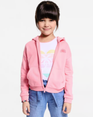Sweat-shirt uni à capuche rose Fille-2