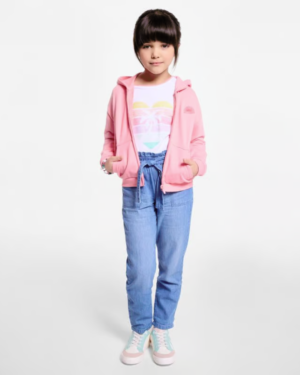 Sweat-shirt uni à capuche rose Fille